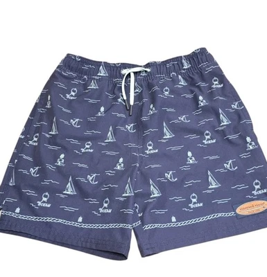 Vineyard Vines Boy's Sea Icon Chappy Swim Trunks in nautical navy Small - Image 1 of 4