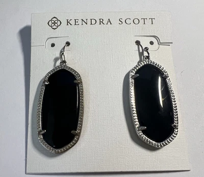 Pendientes colgantes Kendra Scott Elle tono plata negro vidrio opaco NUEVOS NUEVOS CON ETIQUETAS Foto 1 de 4