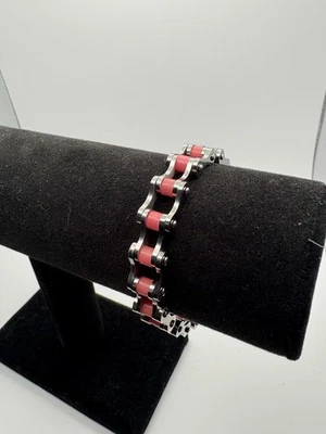 "Pulsera estilo cadena bicicleta rosa acero inoxidable 8 mm grosor por 8"" de longitud" Foto 1 de 4
