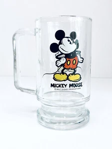 Vintage Mickey Mouse Glass Mug Walt Disney Productions Footed Handle Cup Stein - Picture 1 of 11