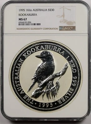 1995 Australia $30 NGC MS 67 (Kookaburra) 1 Kilo 999 Silver - Image 1 of 4