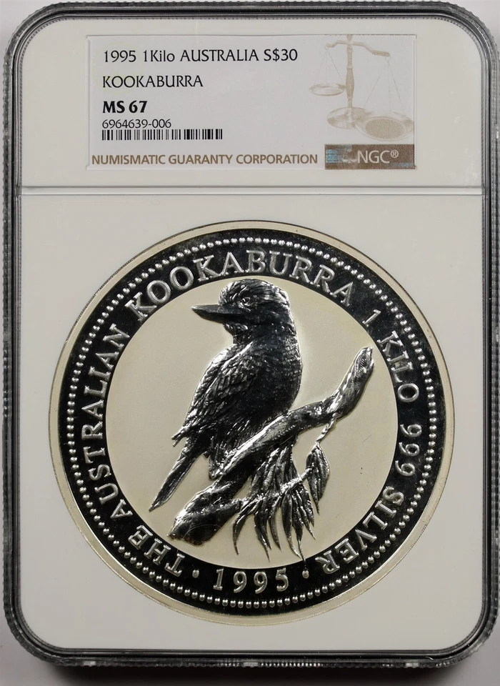 1995 Australia $30 NGC MS 67 (Kookaburra) 1 Kilo 999 Silver - Image 1 of 4