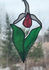 Stained Glass Vintage Leaded Pink Ladyslipper Suncatcher MN State Flower Lovely