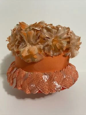 Linda Ann Wide Brim Womens Bucket Hat 1960s Vintage Floral Orange Union Made USA - Image 1 of 4