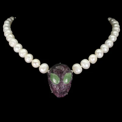 925 Argento Sterling Collana Rubino Zoisite Spiderman Sculture 32x23mm Gemma - Immagine 1 di 4