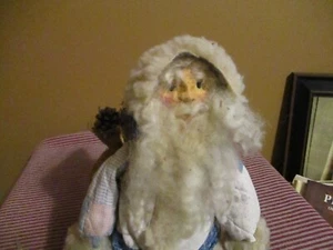 VINTAGE HAND MADE SANTA--OLD QUILT--MOLDED FACE--BOOTS AND HANDS--16" TALL - Picture 1 of 8