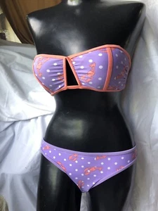 Aerie Damen Größe S/P Bandeau Badeanzug 2-teilig Hummer Tupfenmuster Lila! - Bild 1 von 12