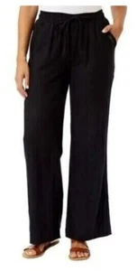 BRIGGS Wide Leg Linen Blend PULL ON Pants Womens Size S Black - Picture 1 of 4