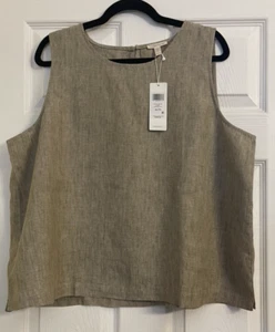 NWT $148 Eileen Fisher Khaki Washed Organic Linen Delave Shell S  XL - Picture 1 of 5