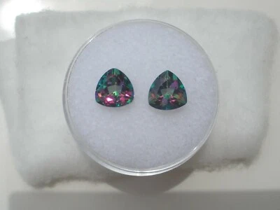 Rainbow Mystic Topaz Trillion Loose Faceted Gem Pair 8mm - Image 1 of 4