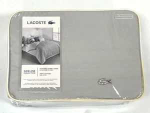 Lacoste Sideline Collection Textured Dobby Stripe Duvet Set Twin/Twin XL Grey - Picture 1 of 3