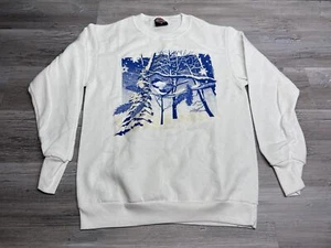 Vintage Winter Scene Sweatshirt Glitter Puff Paint Granny Bird White Sz M - Picture 1 of 7