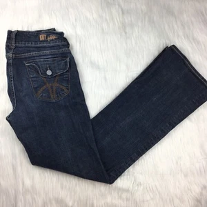 Pantalones de mezclilla Kut From The Kloth talla 6 corte bota solapa bolsillo bordado lavado oscuro KFTK - Imagen 1 de 5