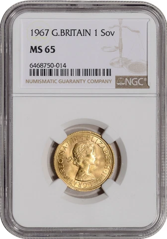 1967 GREAT BRITAIN ELIZABETH II GOLD SOVEREIGN GEM NGC MS 65 LOW POP RARITY R6 Cover