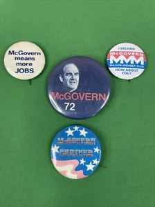 Lot of 4 Vintage 1972 Presidential Campaign Buttons Pins McGOVERN-SHRIVER - Picture 1 of 6