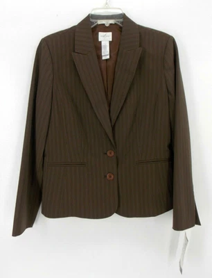 Blazer Emma James Petite Talla 12 P Elástico Mezcla Poliéster Marrón Rayas Nuevo con Etiquetas Foto 1 de 4
