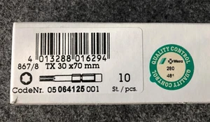 Wera Bits 867/8 TX 30x70 mm für Baier und Fein Maschinen, 10 Stück - Bild 1 von 4
