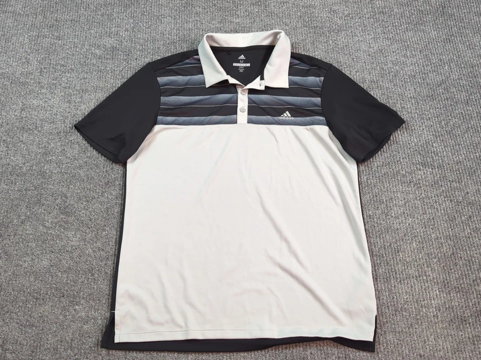 阿迪达斯衬衫男式中号灰色黑色 Polo 高尔夫短袖休闲表演  — 第 1/4 张图片