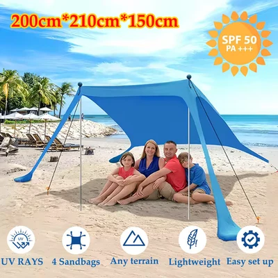 Portable Beach Tent Outdoor Camping Sun Protection UPF50+ Awning Sandbag - Image 1 of 4