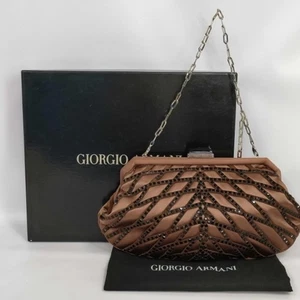 Giorgio Armani Braun Satin und Wildleder Perlen Damen Abendtasche - Bild 1 von 10