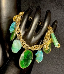 Vintage grünes Glas & Edelstein MCM Bettelarmband - Bild 1 von 6