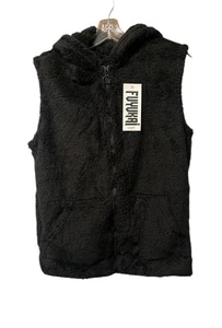 Chaleco con capucha de piel sintética negro talla pequeña (1123) - Imagen 1 de 5