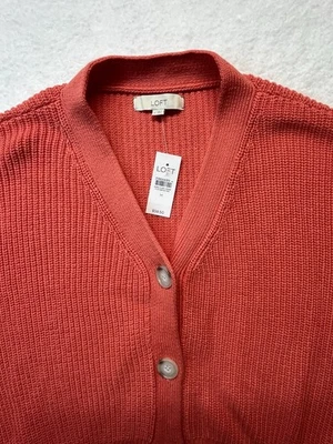 Cárdigan Loft Para Mujer M Naranja Tejido con Cable Grueso Suéter Clásico Preppy Foto 1 de 4