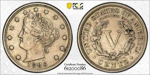 1886 Liberty V Nickel 5C PCGS XF 45 - Picture 1 of 5