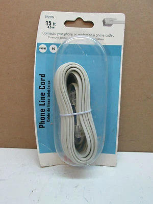 15 Ft. Telephone Phone Line Cord Ivory Connects Phone/Modem Phone Outlet TP231N - Image 1 of 2