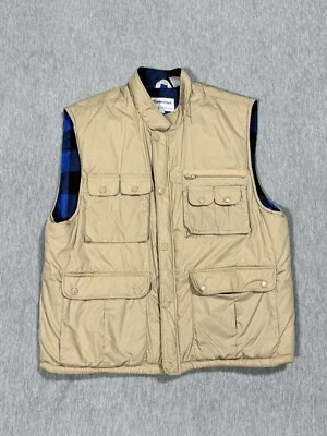 Chaleco Leñador Vintage Utilitario A Presión Grande Caqui Multi Bolsillo Cuadros Azul Forrado Foto 1 de 4