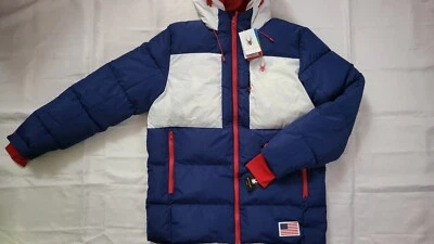 NEW SPYDER MEN'S USA SKI TEAM PUFFER RED/WHITE/BLUE CAMO THEMO WEB JACKET SIZE M - Image 1 of 4