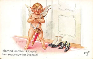 Raphael Tuck "Luna de Miel" Cupido Ángel Zapatos Tarjeta Postal de San Valentín - Imagen 1 de 2