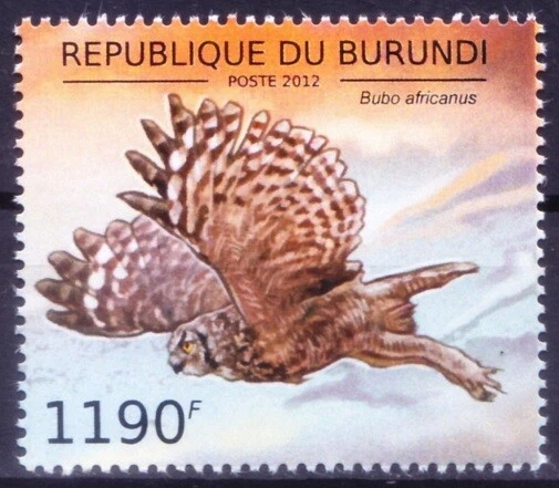 Burundi 2012 MNH, aves rapaces, búhos, búho águila moteado Bubo africanus   Foto 1 de 1