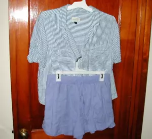 SET CAMICIA E PANTALONCINI DONNA FILO UNIVERSALE BLU A RIGHE - TAGLIA LM - Foto 1 di 9