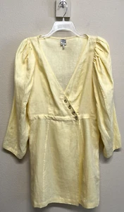 BAUM UND PFERDGARTEN 100% Linen Abrial Wrap Dress Size 44/L-XL Yellow Buttons - Picture 1 of 13