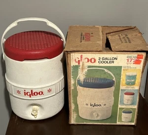 Vintage Iglu 2 Gallonen Modell # 1721 rot & weiß Getränke Wasserkühler mit Box - Bild 1 von 17