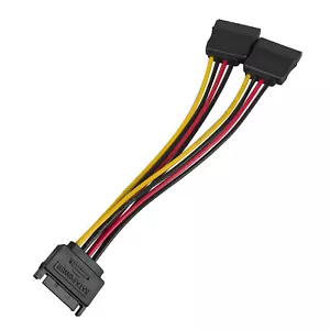 SATA Power Splitter Cable 15pin Male to Dual Female Hard Drive CD DC Supply Wire - Picture 1 of 6
