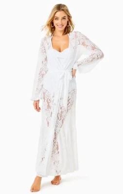 Lilly Pulitzer XL Adela Maxi Coverup Resort White Paradise Found Lace Open Belt - Image 1 of 4