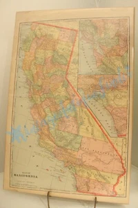 ORIGINAL ANTIQUE MAP 1890'S USA CALIFORNIA GEORGE CRAM PUBLISHER ATLAS PRINT OVE - Picture 1 of 5