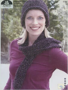 Plymouth Yarn Knitting Pattern S134 Sinsation Hat & Scarf - Easy Knit! - Picture 1 of 2
