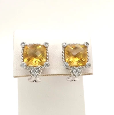 Judith Ripka Sterling Silver Natural Citrine Omega Back Earrings Clear Stones - Image 1 of 4