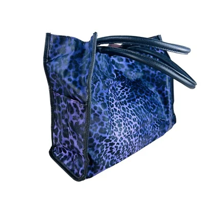 复古 Neiman Marcus 手提包 紫色 猎豹印花 尼龙 — 第 1/4 张图片