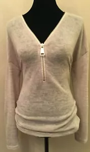 Soft Surroundings Damen V-Neck Pullover Medium Beige Strick 1/2 Gold Zip Pulli - Bild 1 von 10