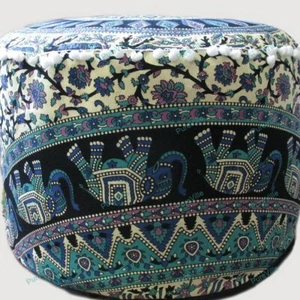 Cotton Bohemian Mandala Poufs Foot Stool 22 in Embroidered Indian Ottoman - Picture 1 of 10