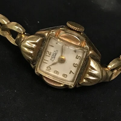 Vintage Pierce Womens Watch Gold Tone 17 Jewels 10K RG Stretch Band 18 mm Case - Image 1 of 4