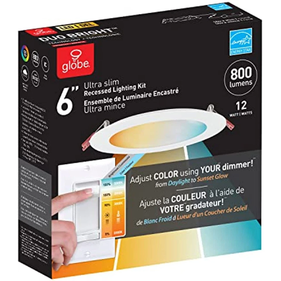 Globe Electric 91416 12w 800 Lumens White Integrated LED Recessed Lighting Kit