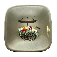Vintage MCM Textured Enamel on Brass Flower Cart Dish 6-3/8" x 6-3/8" by Evans