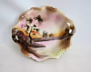 Nortake Bowl 6.25 '' Hand Painted Vintage Made in Japan Landscape Nuts Candy - Picture 1 of 6
