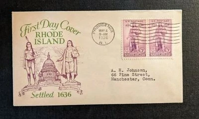 1936 Rhode Island Tercentenary FDC 777 56 Cover to Manchester CT - Image 1 of 2