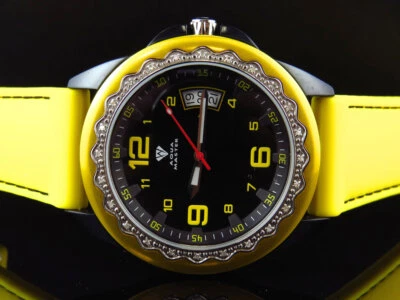 Reloj deportivo Aqua Master para hombre negro amarillo dos tonos diamantes 43 mm W#334 0,25 quilates Foto 1 de 4